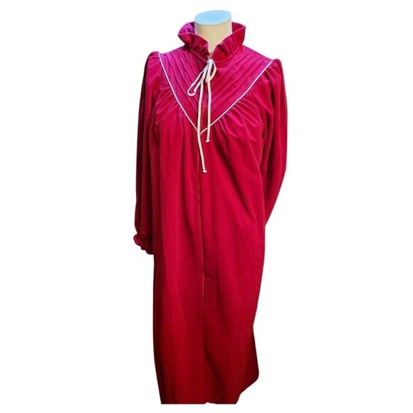 Vtg Sears At HomeWear Red Robe Housecoat Zip Front Pockets Sz M 12-14 NWOT - Picture 1 of 10